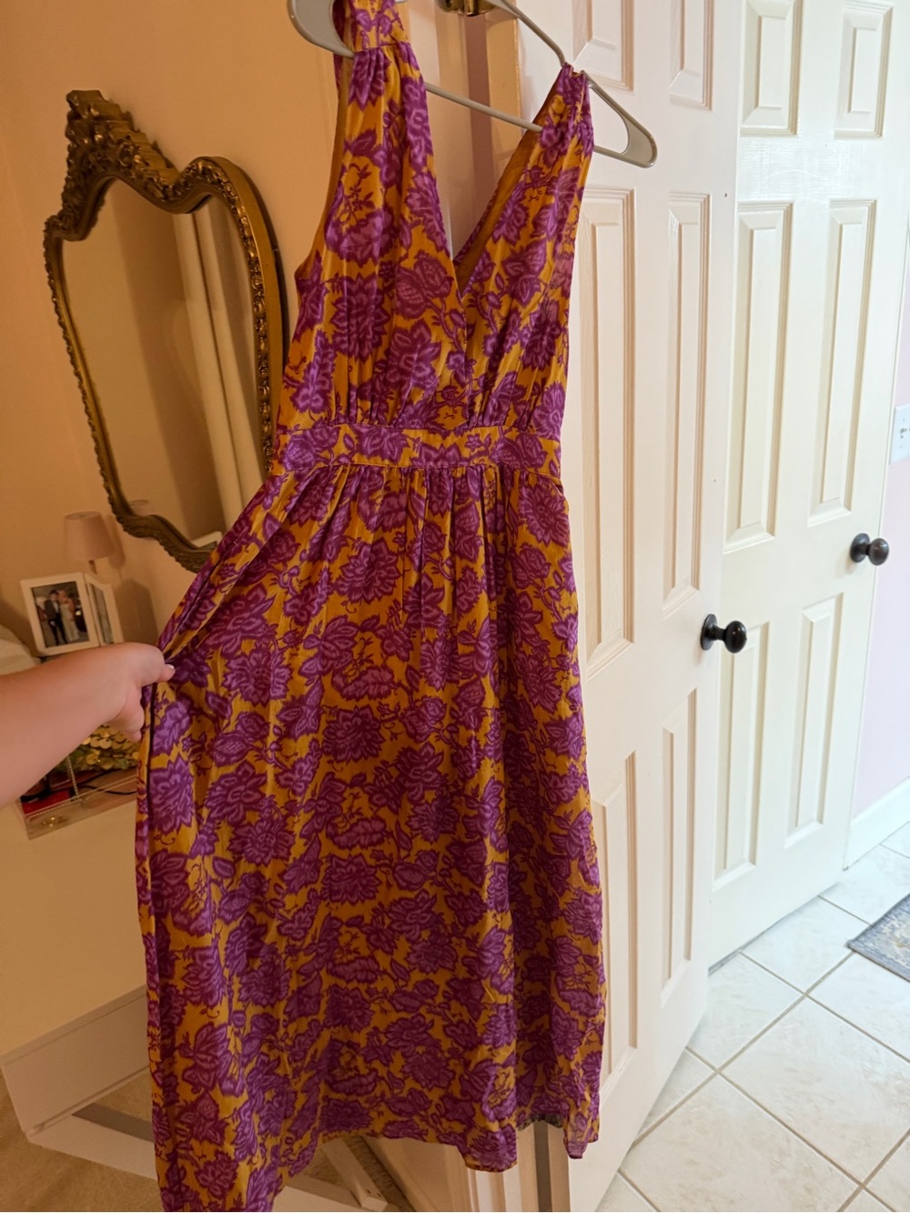 XiRENA Yellow and Purple Floral Midi Dress